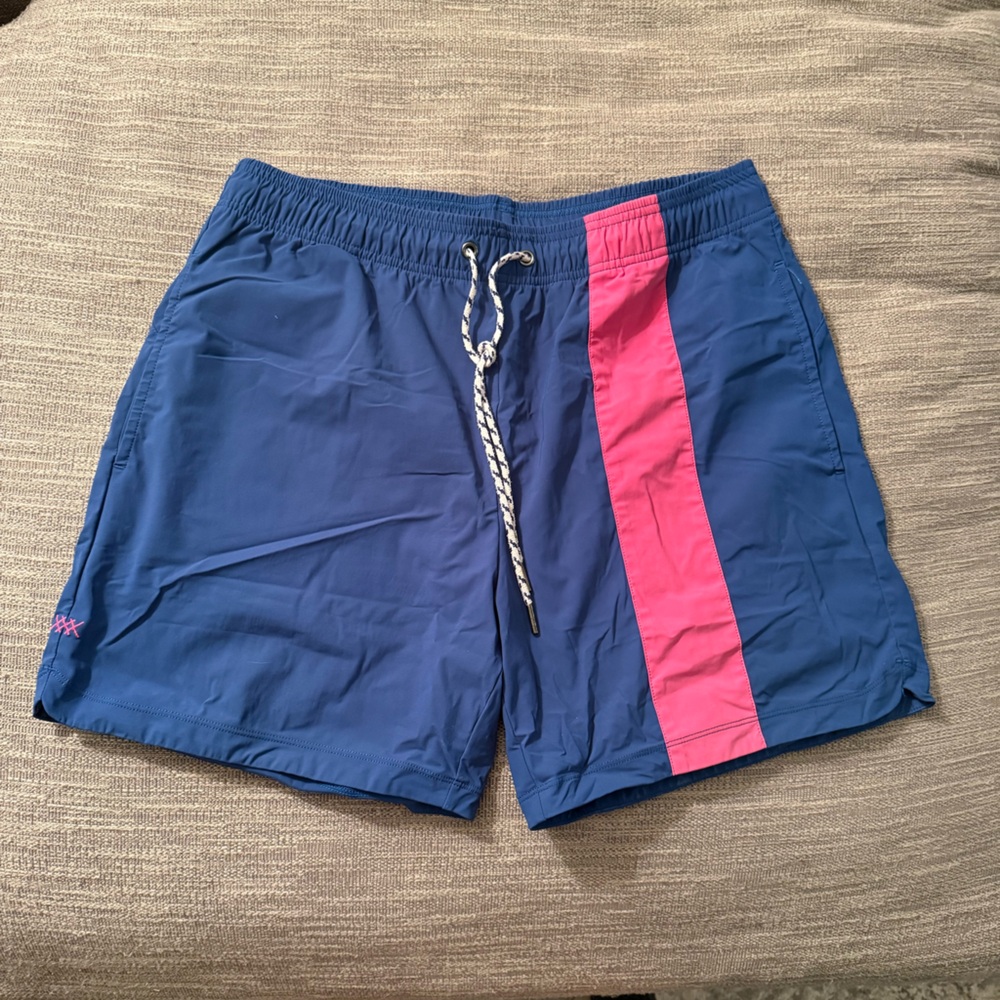 RHONE Navy and Magenta Swim Shorts